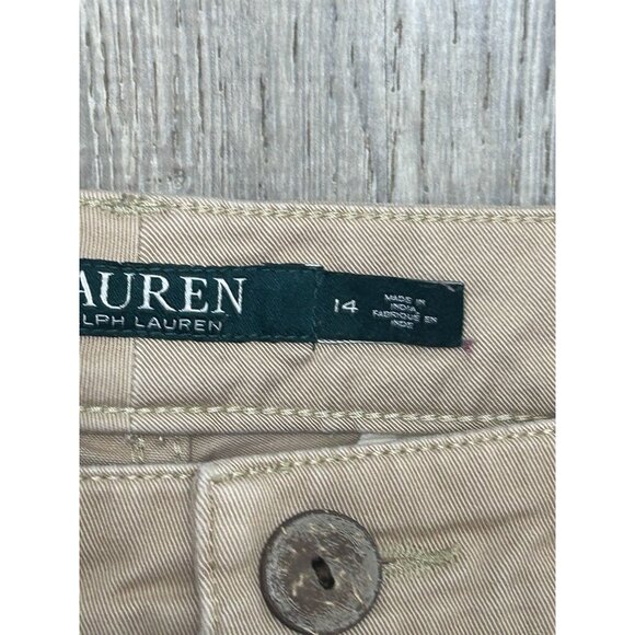 Lauren Ralph Lauren Pants Women's 14 Flat Front Cotton Blend Slash Pockets Tan - Picture 2 of 8